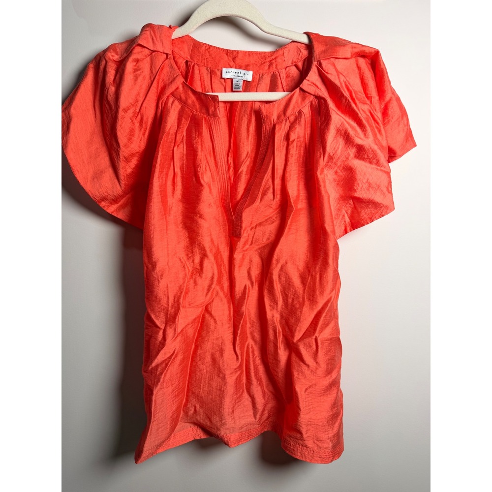 Current Air Blouse Womens Medium Coral Excellent Flutter Sleeve Textured V-Neck